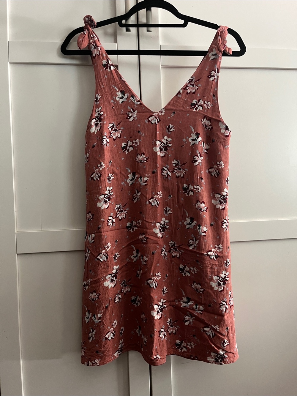 Tie-Shoulder Floral Mini Dress in Dusty Rose